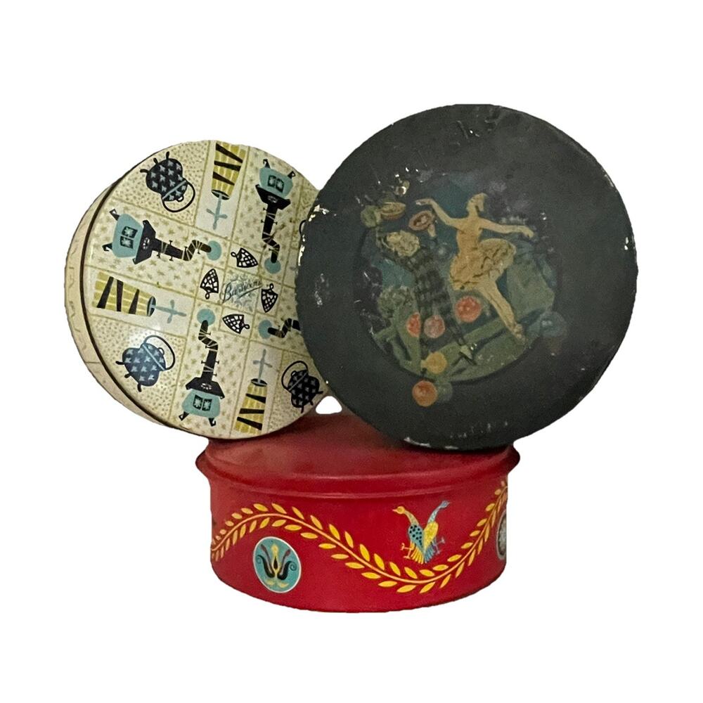 Lot Of 3 VTG MCM 50s Cookie Tins Bakery Restaurant Decor Macintoshs, Barricini